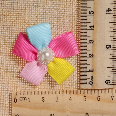 Fiori in Nastro Grosgrain a Pois Fatti a Mano Fiocchi a Cinque Petali Per Accessori per Fermagli per Capelli DIY Artigianato Bambole