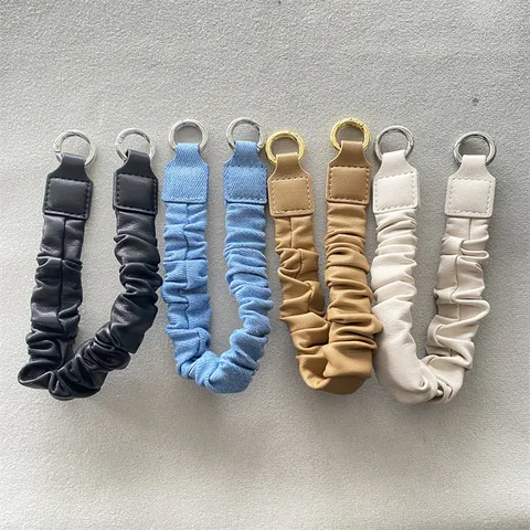 Modisch Gerafft Stoff Kunstleder Handy Handgelenkschlaufe Anti-Verlust Handtaschen Kette Dekoration Federring Haken Kordel Schmuck