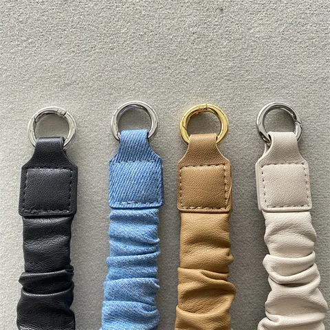 Modisch Gerafft Stoff Kunstleder Handy Handgelenkschlaufe Anti-Verlust Handtaschen Kette Dekoration Federring Haken Kordel Schmuck