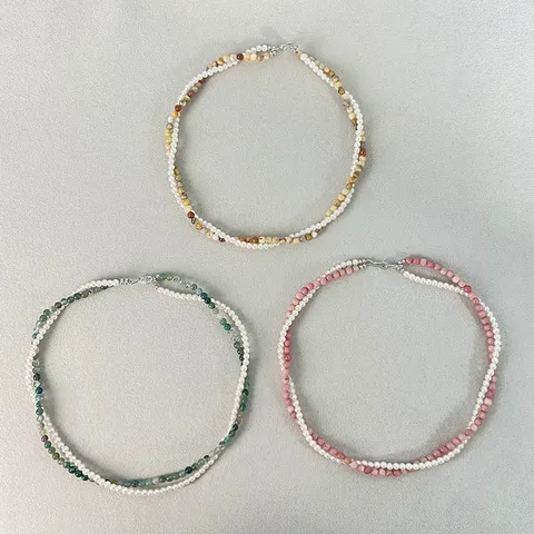 Collana da Donna a Doppio Strato in Perle Artificiali Elegante Girocollo Geometrico in Rame Galvanico Gioielli a Catena