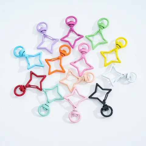 Colorful Lacquer Alloy Star Keychain Swivel Clasp DIY Jewelry Making Star Shaped Metal Snap Hook Connector Accessory For Bag Key Ring