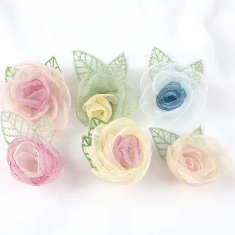 Handmade Organza Burnout Flower DIY Hair Accessory Clothing Trims Camellia Rose Flower Craft Supplies