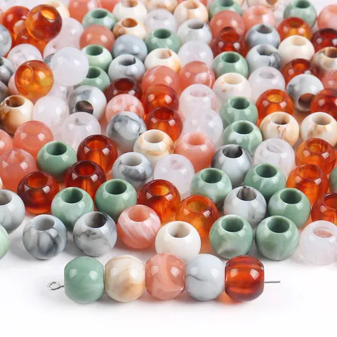 Acrylic Large Hole Beads Two-Tone Marble Pattern Round Loose Beads for DIY Jewelry Making Bracelet Phone Chain Findings