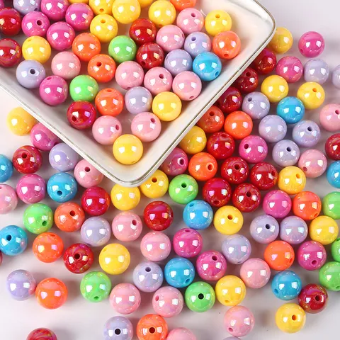 Acrylic AB Round Beads Macaron Plated Colorful Beads For DIY Phone Chain Bracelet Jewelry Making Accessories Loose Beads