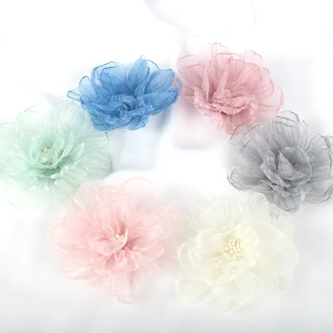 Handgemachte Chiffon Blumen Zubehör Gebrannte Kante 3D Blumen Applikation Für DIY Haaraccessoires Und Kleidung Nähhandwerk