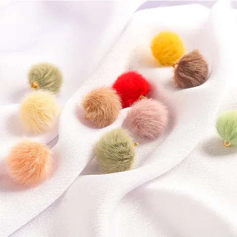 Flocking Alloy Faux Mink Fur Ball Pendant Gold Loop Plush Pom Pom Charms For DIY Earrings Accessories Craft Jewelry Findings