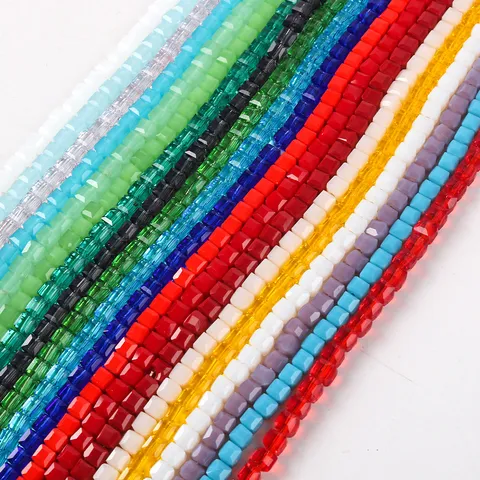 Faceted Glass Crystal Cube Beads Faceted Square Spacer Beads For DIY Jewelry Making Strands