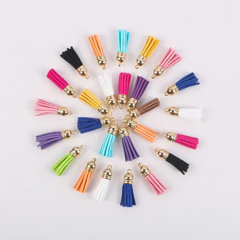 Faux Suede Tassels Small Fringe With Gold Cap For DIY Jewelry Making Keychain Pendant Garment Sewing Craft Accessories