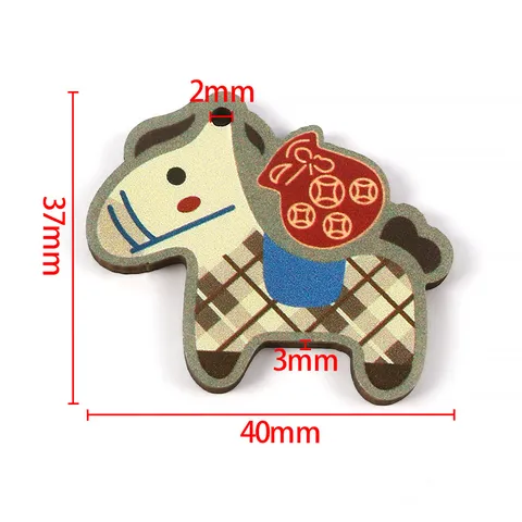 Cartoon Wooden Horse DIY Pendant Charm With Money Bag Pattern Electroplated Wood Small Horse Keychain Accessories For Jewelry Making