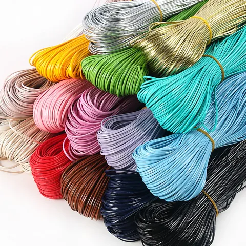 Cordón de Cuero PU Trenzado Brillante Plano de 2mm Con Núcleo de Algodón Para Fabricación de Joyas DIY Correa de Bolso Colgante Decoración Artesanal