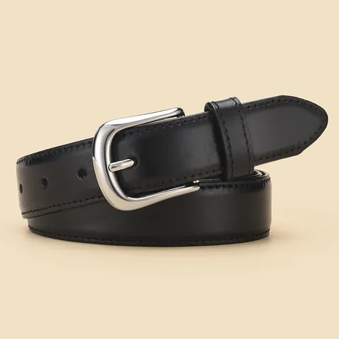 Women's Genuine Leather Pin Buckle Belt Minimalist Silver Horseshoe Buckle Casual Commuting Suit Jeans Fashion Waist Belt