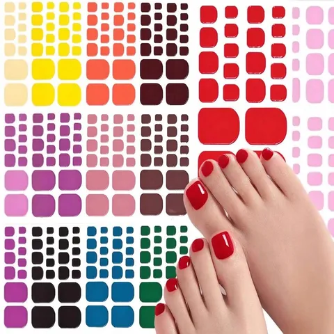 10 Sheets Summer Solid Color Toe Nail Stickers Full Wrap Self Adhesive Waterproof Toenail Decals For Women DIY Pedicure Art