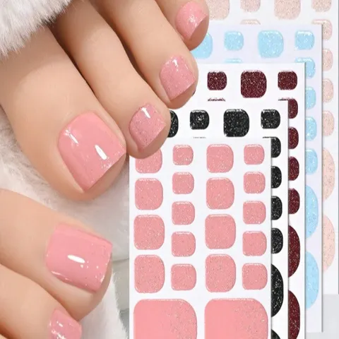 5 Sheets Glitter Toe Nail Stickers Set Multicolor Solid Color Self Adhesive Toe Nail Art Decals For Women Daily Decoration