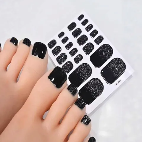 5 Sheets Glitter Toe Nail Stickers Set Multicolor Solid Color Self Adhesive Toe Nail Art Decals For Women Daily Decoration