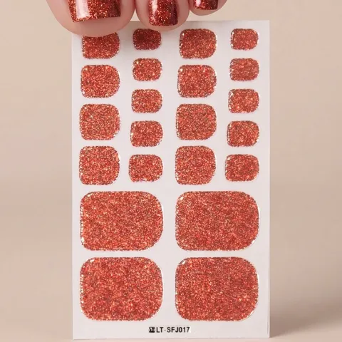Glitter Solid Color Toe Nail Stickers Waterproof Long Lasting Sparkling Toe Nail Art Wraps For Women Summer Daily Party Manicure Decoration