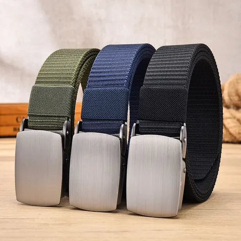 Men's Casual Canvas Belt Outdoor Woven Belt With Metal Buckle Adjustable Vintage Waistband