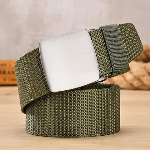 Men's Casual Canvas Belt Outdoor Woven Belt With Metal Buckle Adjustable Vintage Waistband