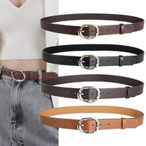 Minimalist Women's PU Leather Belt Casual Jeans Waist Belt With Irregular Metal Pin Buckle Fashion Daily Accessories