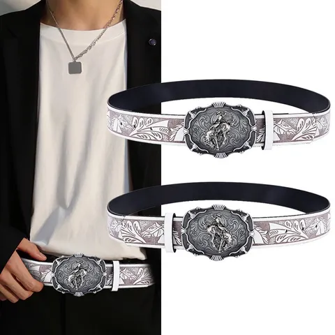 Men Western Cowboy PU Leather Belt Vintage Retro Eagle Large Plate Buckle Punk Hip Hop Waistband Casual Dress Belt