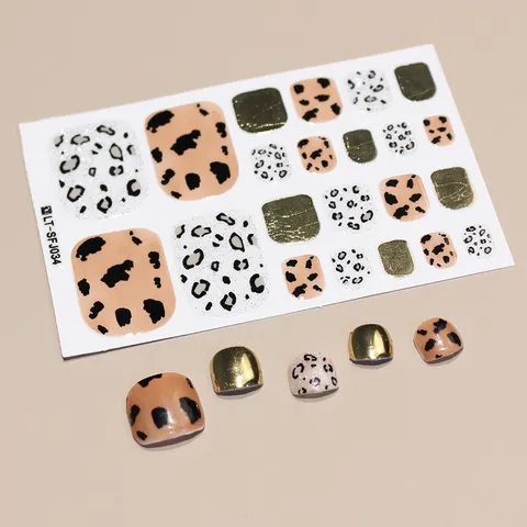Spring Floral Toe Nail Stickers Glitter Leopard Print Full Cover Nail Wraps Women Minimalist Toe Nail Art Decorations