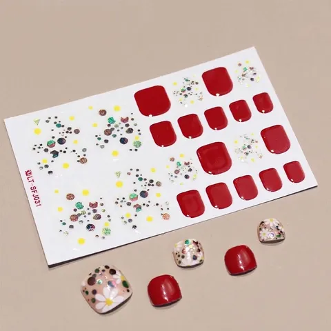 Spring Floral Toe Nail Stickers Glitter Leopard Print Full Cover Nail Wraps Women Minimalist Toe Nail Art Decorations