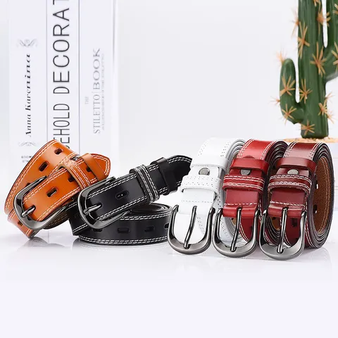 Vintage Artificial Leather Pin Buckle Belt For Women Men Retro Dual Stitching Cut-out Design Fashion Waist Strap