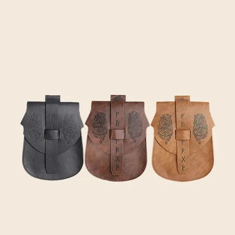 Viking Style Waist Bag Retro PU Leather Embossed Runic Belt Pouch Medieval Fantasy Cosplay Costume Accessory For Women Men