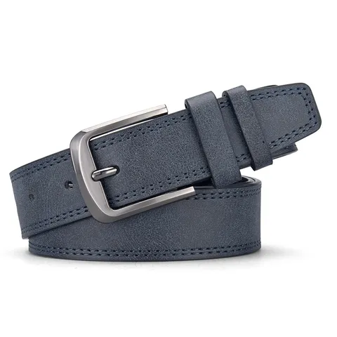Men Retro PU Leather Belt With Alloy Pin Buckle Distressed Frosted Double Stitching Business Casual Workwear Waistband For Jeans