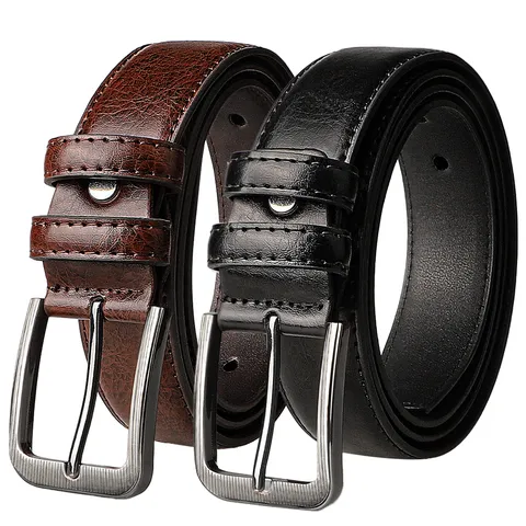 Men Retro PU Leather Belt With Alloy Pin Buckle Textured Fashion Business Waist Belt For Suits Jeans Men Accessories