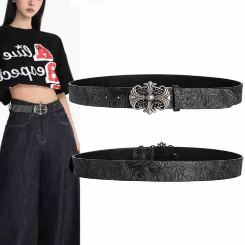 Unisex Punk PU Leather Belt Vintage Hollow Smooth Metal Buckle Casual Waist Belt For Men Women Fashion Accessories