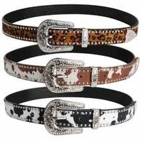 Women Punk Style PU Leather Leopard Print Belt Rhinestone Metal Buckle Rivet Adjustable Waist Belt For Jeans