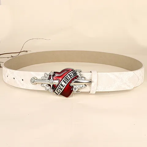 Retro Punk Style PU Leather Belt For Women Men Vintage Washed Texture Heart Cross Metal Buckle Jeans Waist Belt
