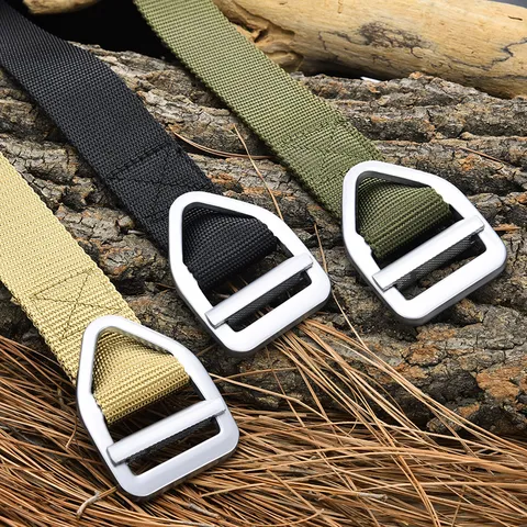 Men Outdoor Tactical Nylon Belt Quick Dry Alloy Triangle Buckle Heavy Duty Woven Canvas Belt For Hiking Camping Hunting