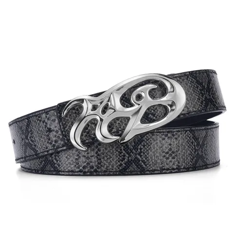 American Vintage Reversible PU Leather Belt For Women Men Leopard Snake Print Waist Belt Abstract Metal Buckle Streetwear Fashion Accessory