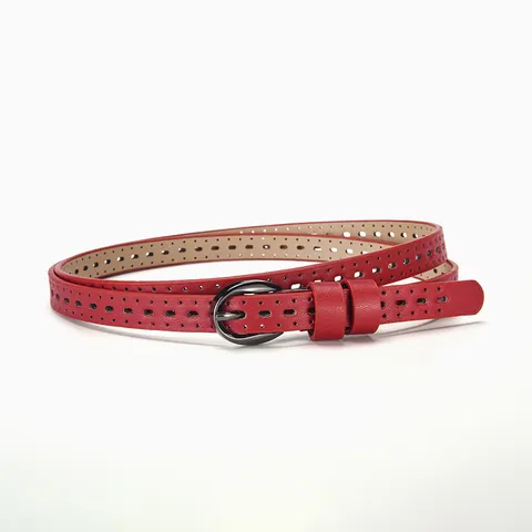 Women Thin Belt With Alloy Pin Buckle Minimalist Hollow Out PU Leather Waistband For Dresses Jeans Decorative Accessory