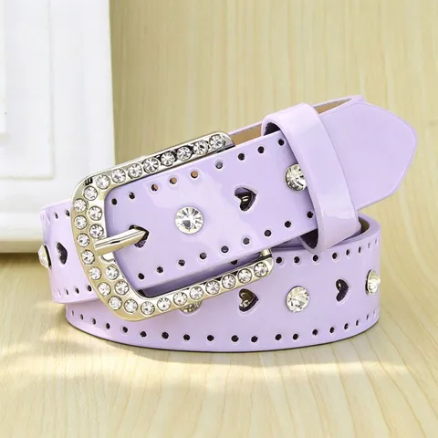 Women's Heart Cutout Rhinestone Belt Sweet Cool Glossy PU Leather Waistband With Inlaid Diamond Pin Buckle Y2K Fashion Waist Belt For Jeans Dress