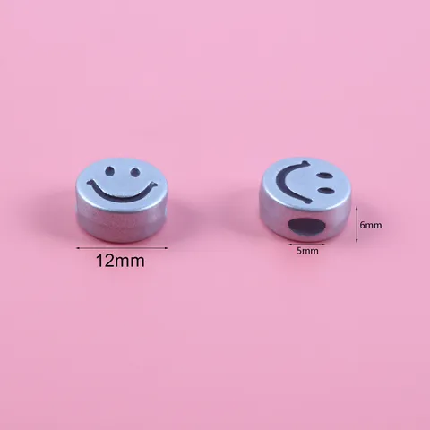 Metallic Finish Smiley Face Acrylic Beads Large Hole Flat Round Loose Beads For DIY Bracelet Necklace Jewelry Making Finding