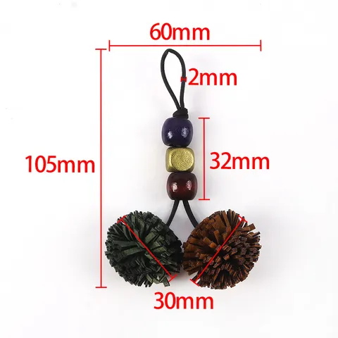 Retro PU Leather Tassel Ball Bag Charm With Wooden Beads Bohemian Handbag Shoe Decoration Pendant Vintage Accessories