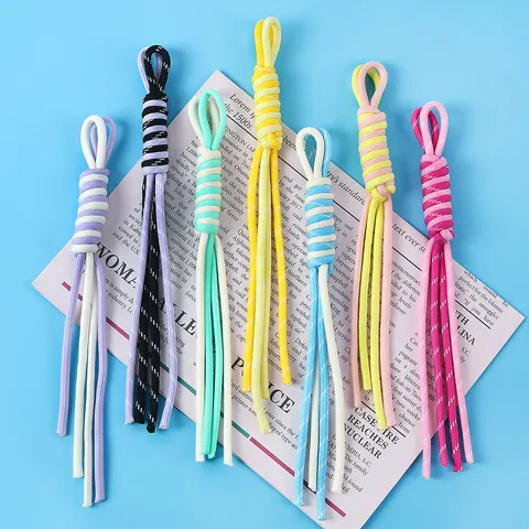 Handmade Woven Acrylic Phone Lanyard Double Strand Roman Knot DIY Keychain Bag Ornament Braided Rope Mobile Decoration