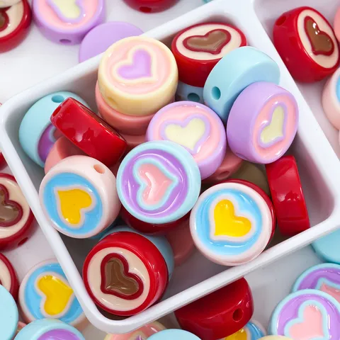 Acrylic Heart Drip Oil Beads Colorful Round Loose Beads For DIY Bracelet Necklace Jewelry Making Craft Supplies