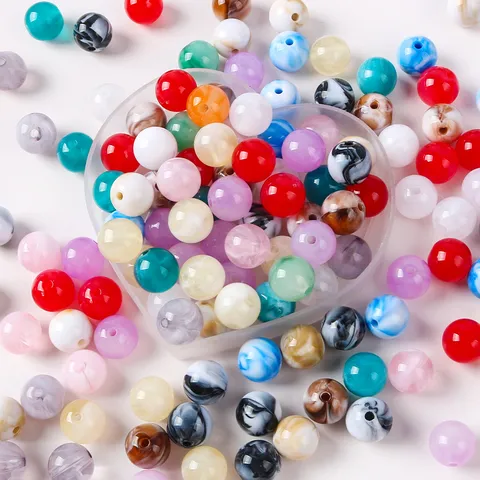 Acrylic Cat Eye Beads Round Marble Pattern Imitation Stone Loose Beads For DIY Bracelet Jewelry Making Craft Findings