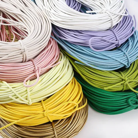 Stitched PU Leather Cord Round Cotton Core Candy Color DIY Sewing Ribbon For Bag Decoration Hand Strap Craft Making Accessories