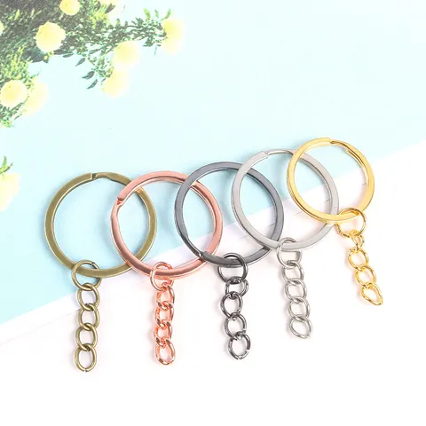 Anneaux de Clés Divisés en Métal avec Chaîne Porte-clés en Fer Accessoires de Bricolage Artisanat Couleurs Assorties Anneaux pour Fabrication de Bijoux