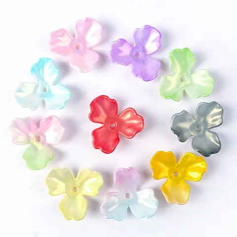 Acrylic AB Iridescent Magnolia Flower Petals Three-Leaf Flower Slices Loose Beads DIY Jewelry Hair Clips Making Materials