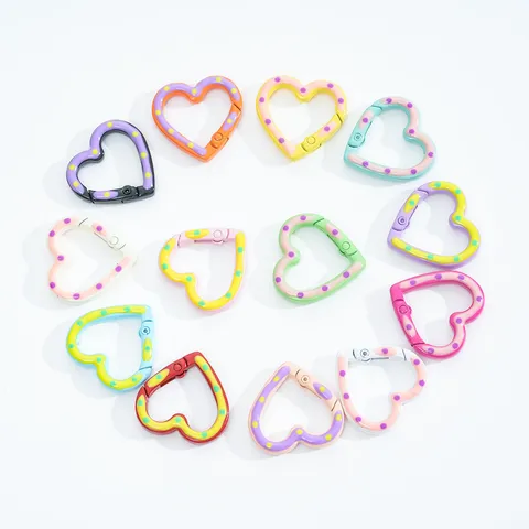 Esmalte de Color Corazón Resorte O-Ring Cierres Aleación Pintado a Mano Lunares Corazón Mosquetones para Llavero Bolsa Bricolaje Creación Joyas