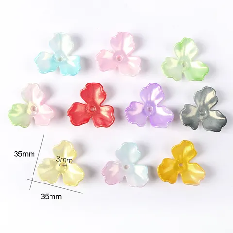 Acrylic AB Iridescent Magnolia Flower Petals Three-Leaf Flower Slices Loose Beads DIY Jewelry Hair Clips Making Materials