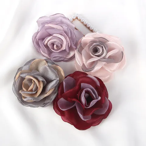 Chiffon Burnt Edge Rose Fabric Flower Accessories For Clothing Headwear Hairpin Jewelry Making Handmade Rosette