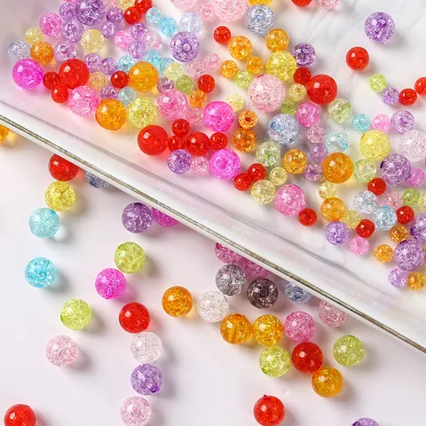 Multi Color Crackled Glass Beads Loose Round Beads For DIY Bracelet Necklace Handmade Jewelry Making Finding Components