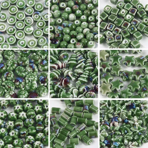 Retro Kiln-Change Glazed Ceramic Beads Multi-Shape Snail Starfish Geometric Loose Beads For DIY Bracelet Necklace Jewelry Making Accessories