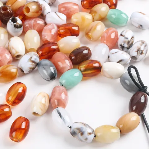 Acrylic Oval Barrel Beads Two Tone Big Hole Beads Marble Pattern Spacer Loose Beads For DIY Craft Bracelet Car Cushion